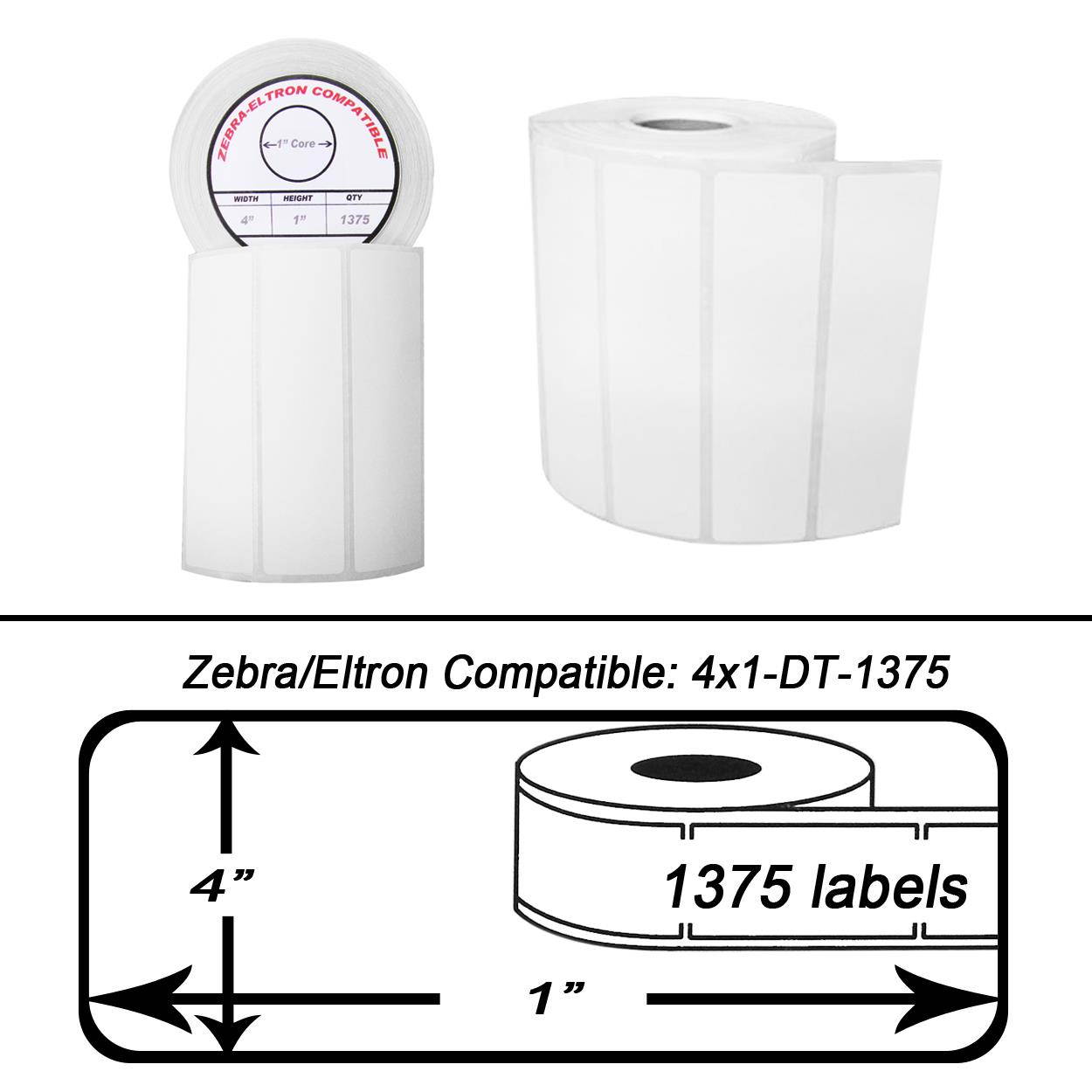 Zebra/Eltron-Compatible 4 x 1 Labels (4" x 1") -- BPA Free! (11 Rolls; 1,375 Labels per Roll)