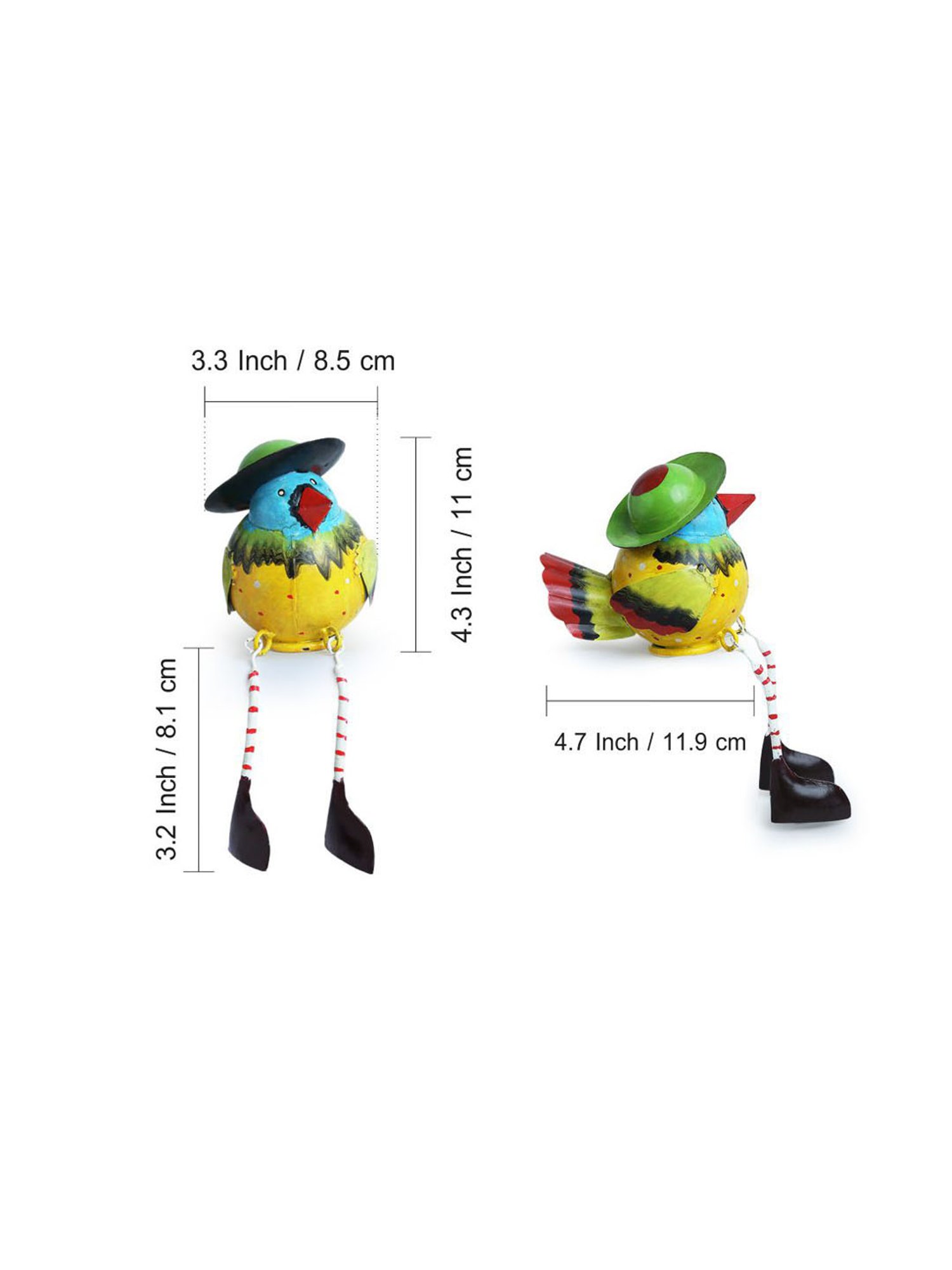 ExclusiveLane Yellow and Sky Blue Sheet Metal Mr. Sparrow Garden Showpiece - Set of 1