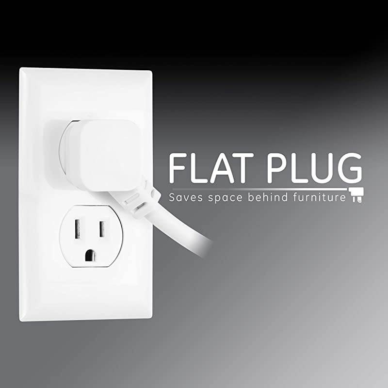 6 Outlet Sur Protector 15 Ft Extension Cord Power Strip 800 Joules Flat Plug TwisttoClose Safety Covers White 50768