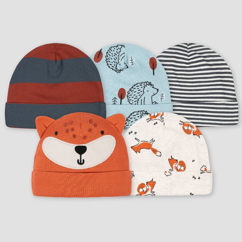 Yoga Sprout Baby Boy Cotton Caps 3pk, Fox, 0-6 Months