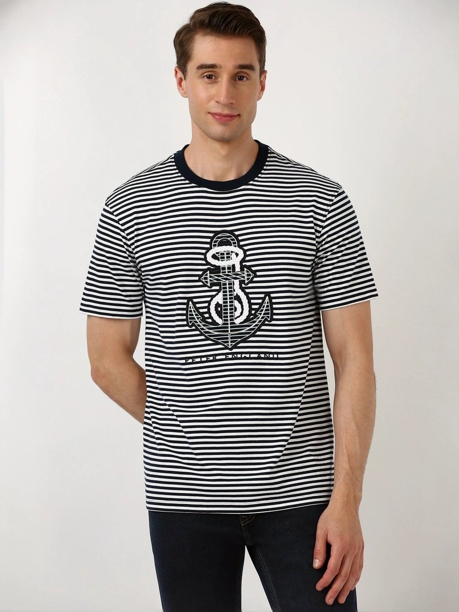 Peter England Multicolored Regular Fit Striped T-Shirt