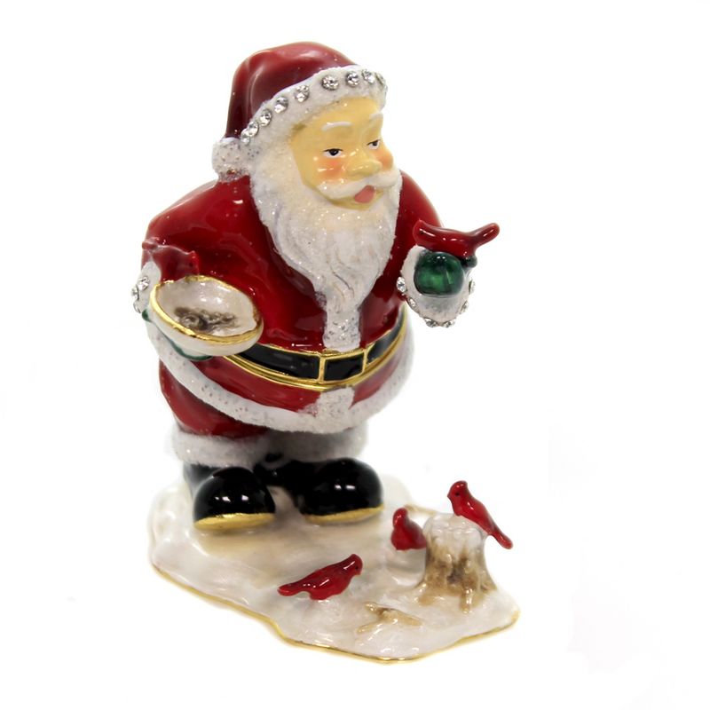 Hinged Trinket Box 2.75" Santa With Cardinal Box Christmas Feeding Birds  -  Decorative Figurines