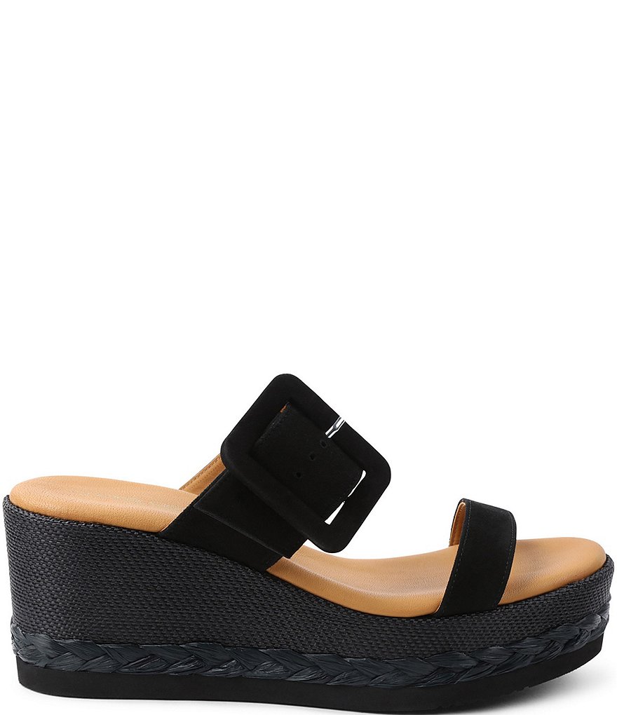 Andre Assous Jean Suede Buckled Banded Braid Detail Wedge Slide Sandals