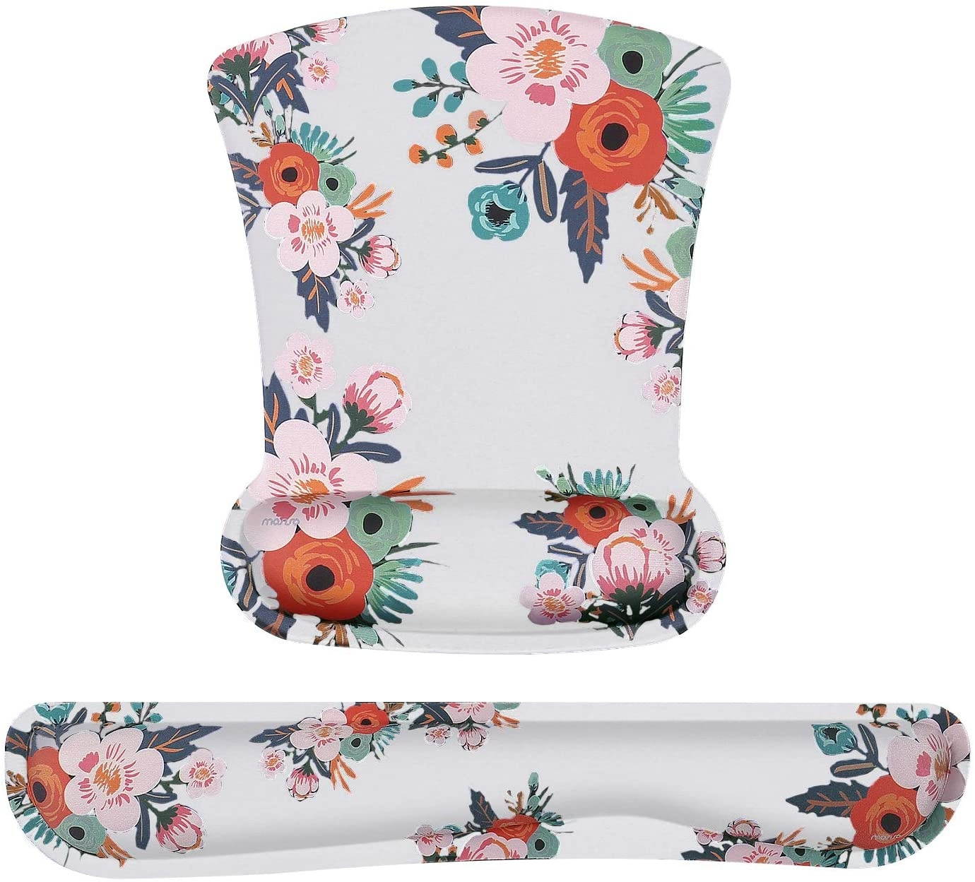 MOSISO Mouse Pad Wrist Rest Support & Keyboard Set, Begonia Ergonomic Mousepad Non-Slip Rubber Base Home Office Pain Relief & Easy Typing Cushion with Neoprene Cloth & Memory Foam, White