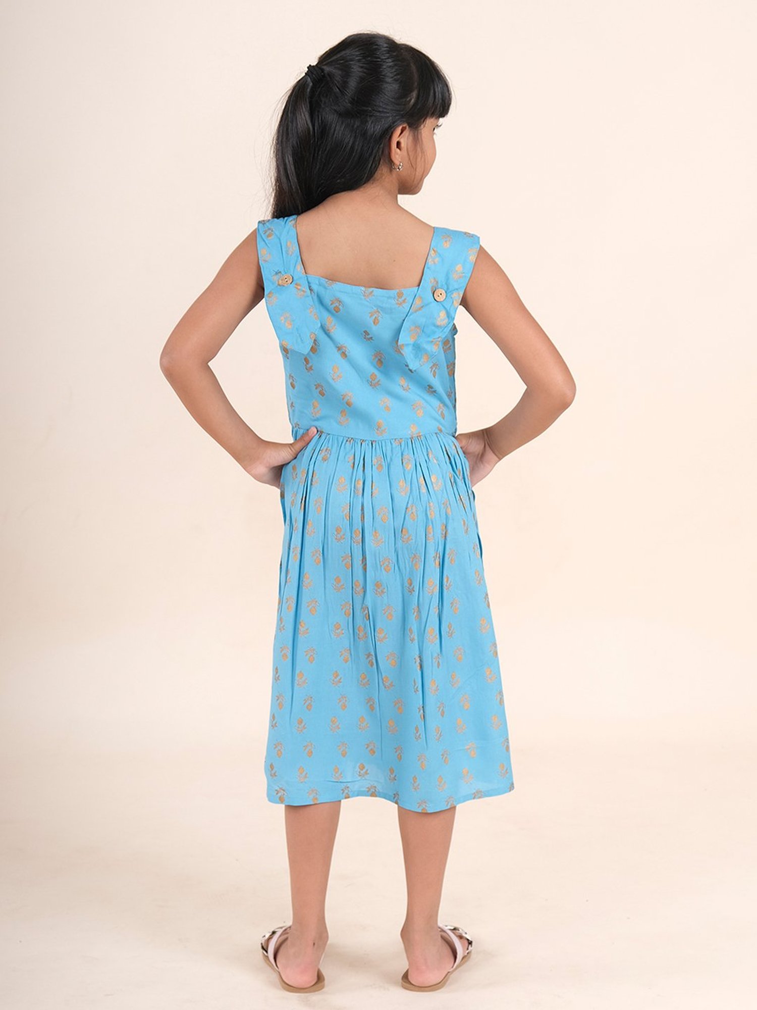 Kiddopanti Girls Blue Printed Dress