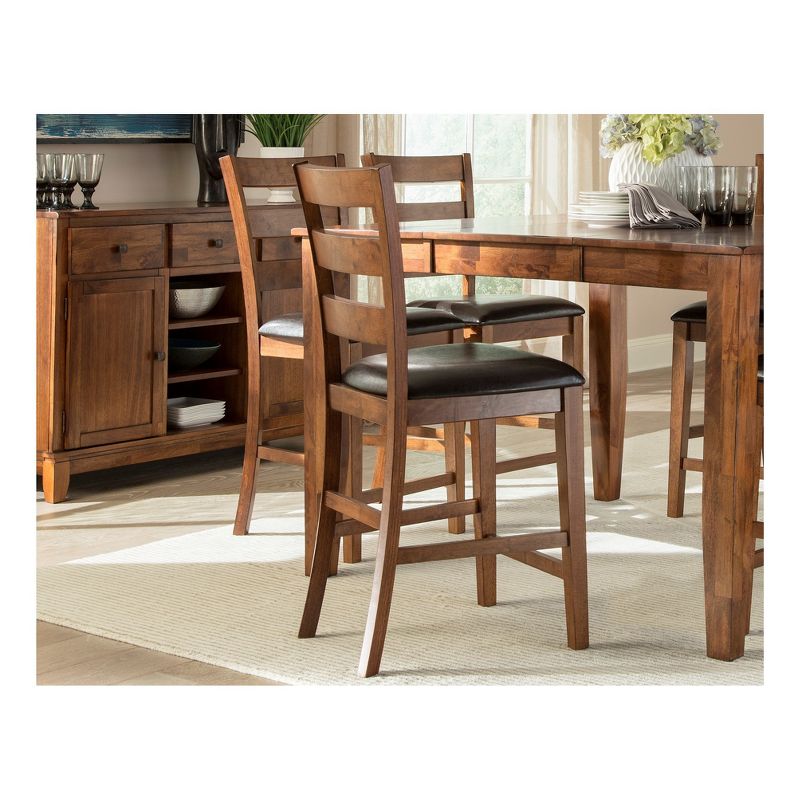 Set of 2 Kona Ladder Back Counter Height Barstools with Faux Leather seat Caramel - Intercon