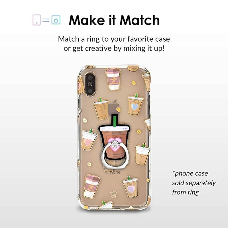Cell Phone Ring Holder Finger Ring amp Stand Improves Phone Grip Compatible with iPhone Galaxy and Most Cases Except SiliconeLeather Iced Coffee