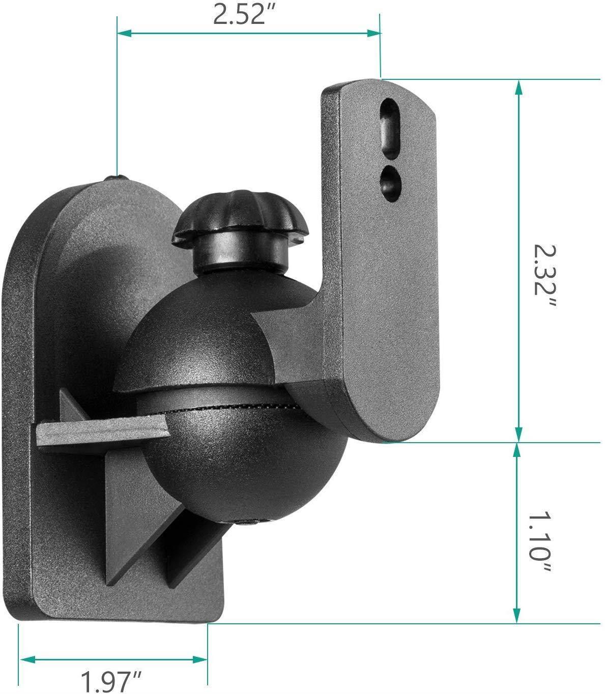 WALI Dual Speaker Wall Mount Brackets Multiple Adjustments for Bookshelf, Surround Sound Speakers, Hold up to 7.7 lbs, (SWM202), 2 Packs, Black