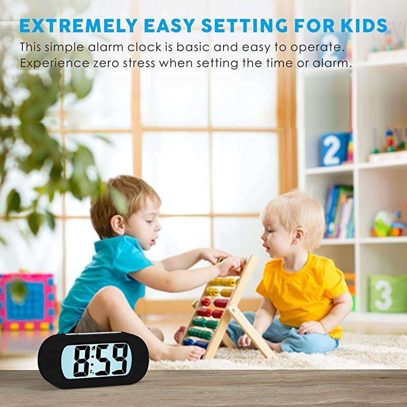 Alarm Clock Plumeet Large Digital LCD Travel Alarm Clocks with Snooze and Night Light Ascending Sound and Handheld Sized Best Gift for Black