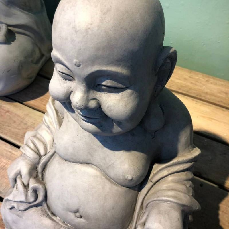 15.7" Concrete Lightweight Kante Indoor/Outdoor Sitting Happy Buddha Zen Statue Gray - Rosemead Home & Garden, Inc.