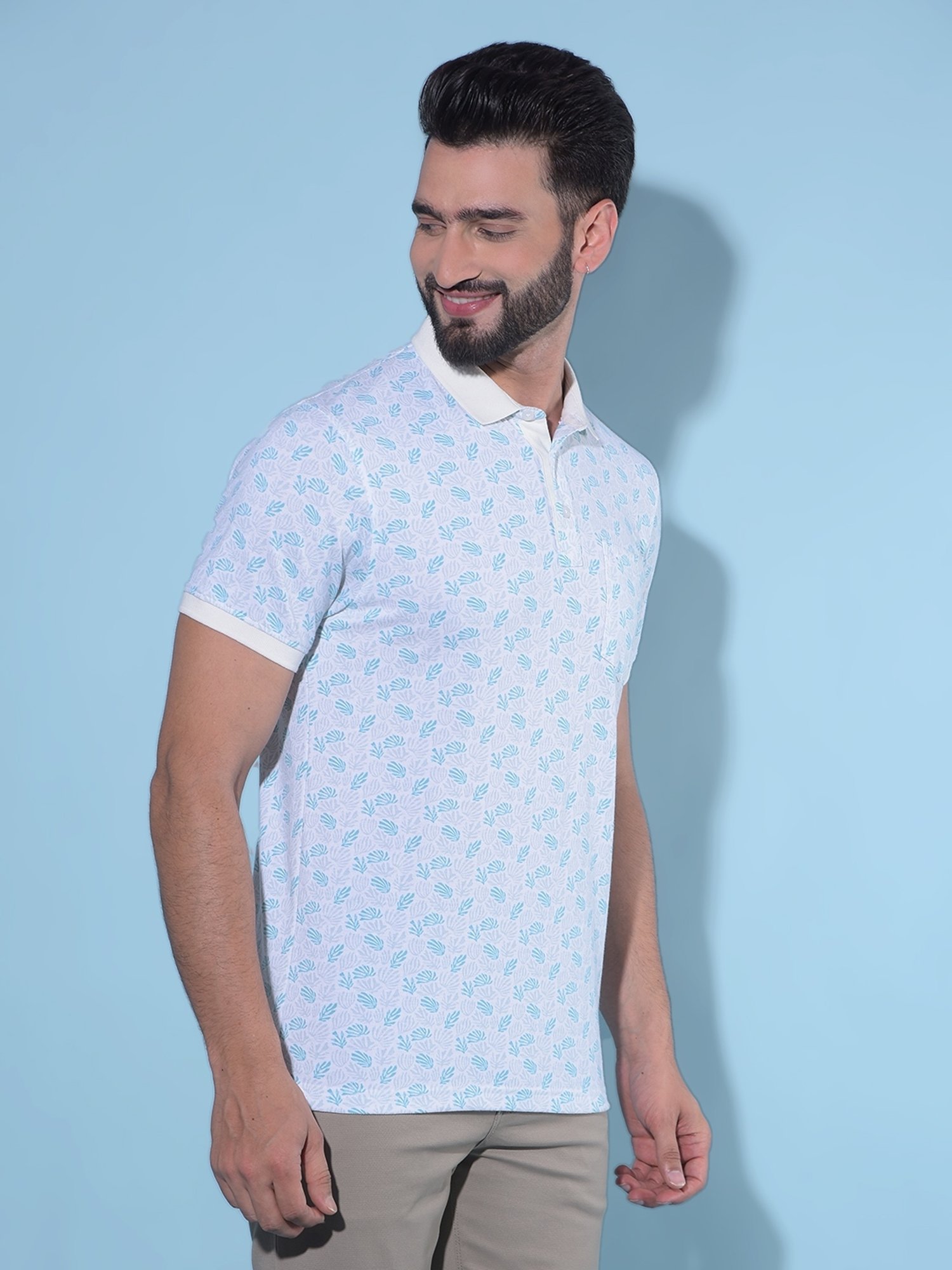 Crimsoune Club Blue Slim Fit Floral Print Polo T-Shirt