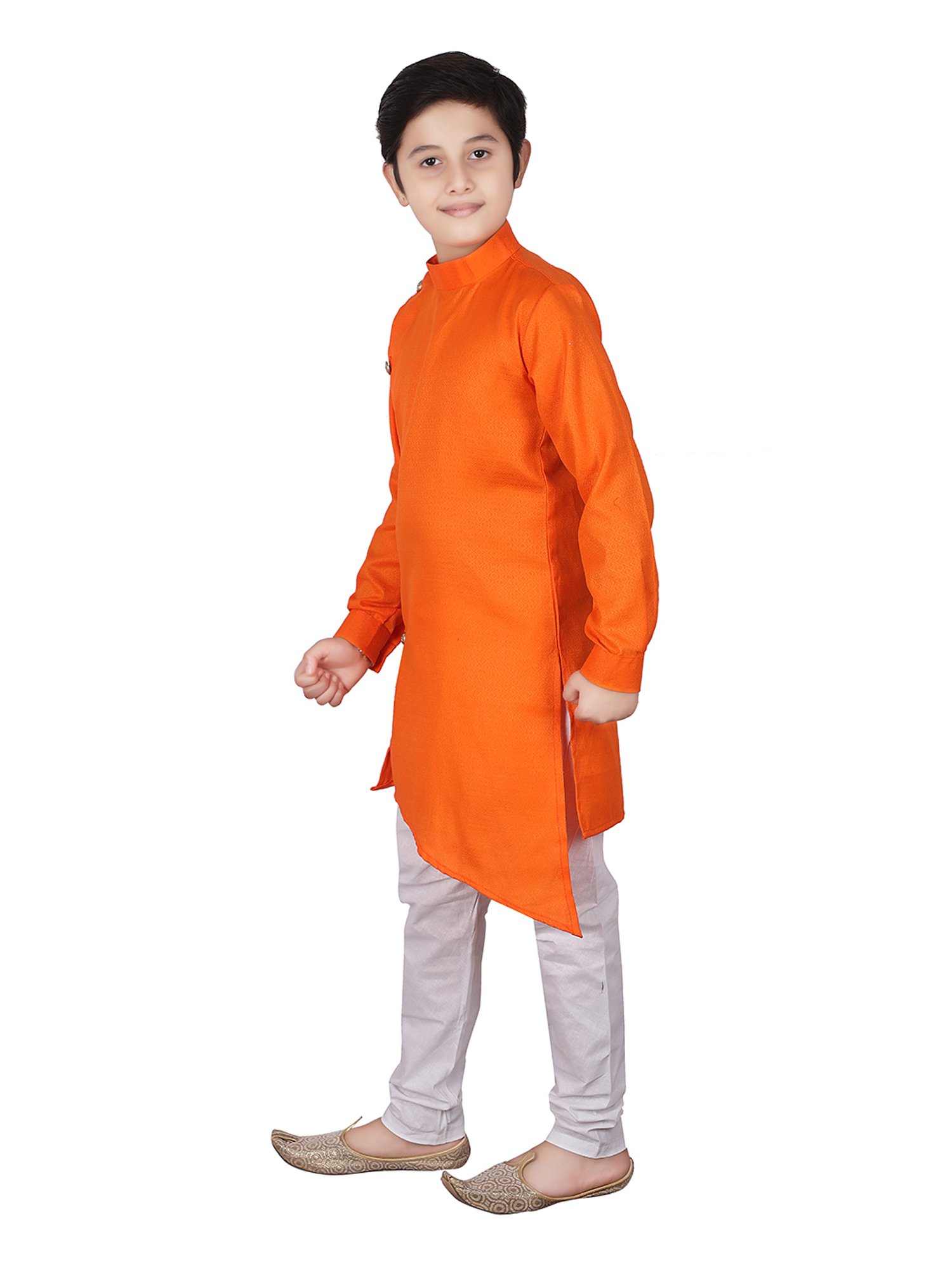 Pro-Ethic Style Developer Kids Orange & White Solid Full Sleeves Kurta with Pyjamas