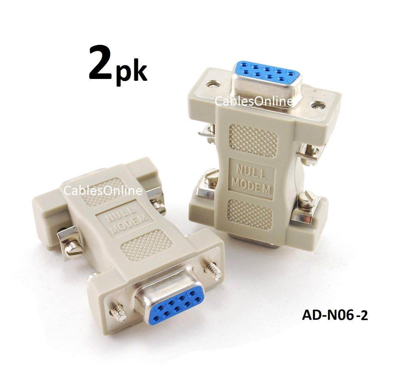 CablesOnline DB9 Serial Null Modem Female to Female Data Transfer Adapter/Gender Changer , (2-Pack) (AD-N06-2)