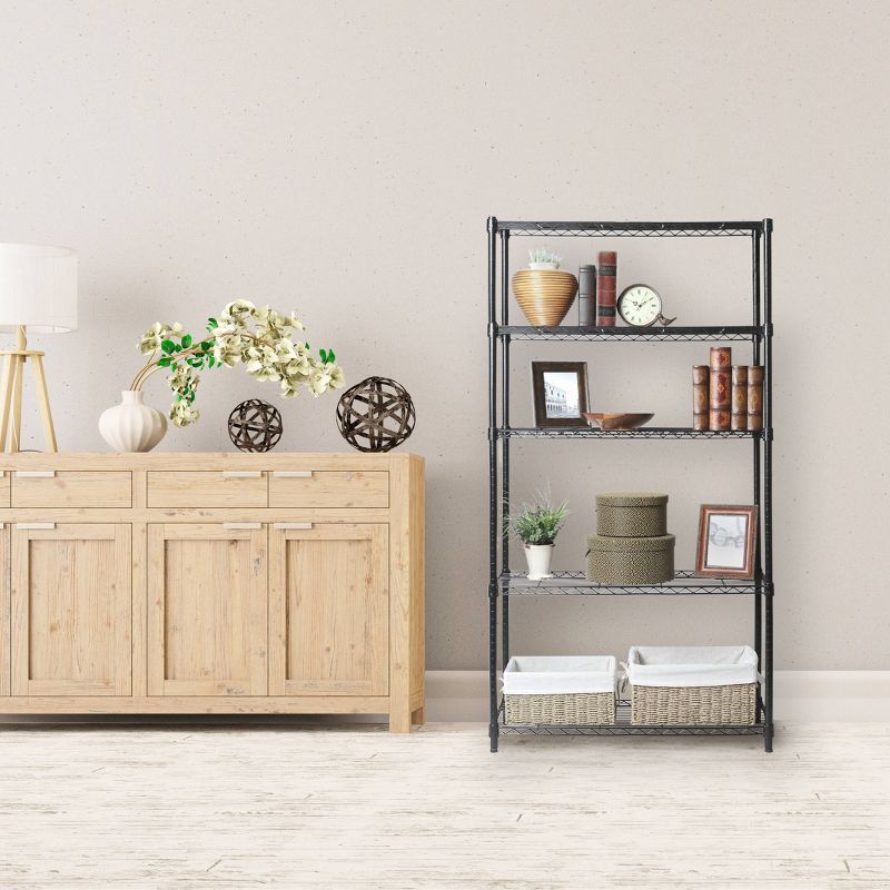 Seville Classics 30"x14"x60" 5 Tier Epoxy Steel Wire Shelving Black