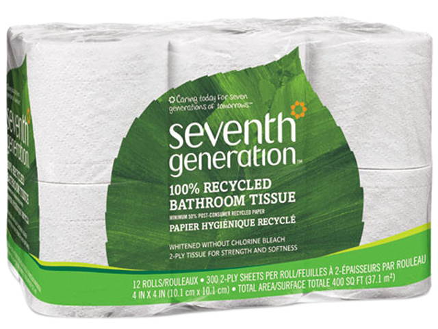 Seventh Generation 13733 Seventh Generation 100% Recycled Bathroom Tissue Rolls, White, 300 Sheets, 12 Rolls/Pack