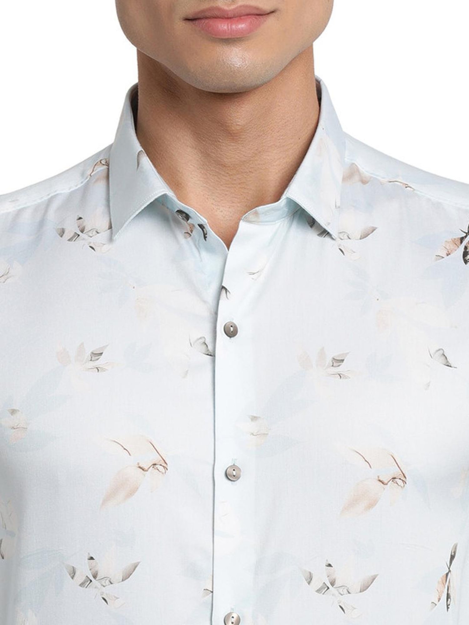 Turtle Steel Blue Slim Fit Printed Shirt