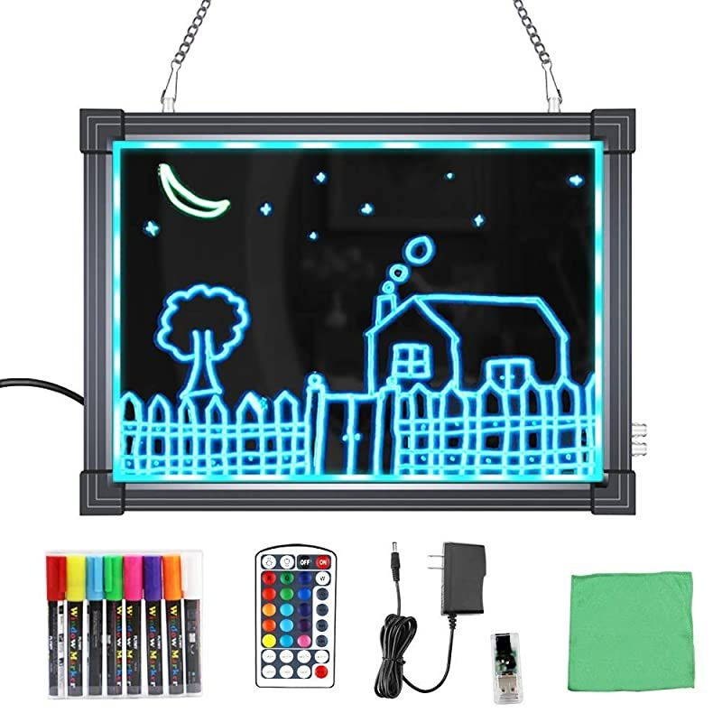 LED Message Writing Board 16 X 12 Illuminated Light Erase Board Acrylic Led Message Board Outdoor Erasable Lighted Letter Board Menu Sign Board with Remote Control8 Colors Chalk Marker