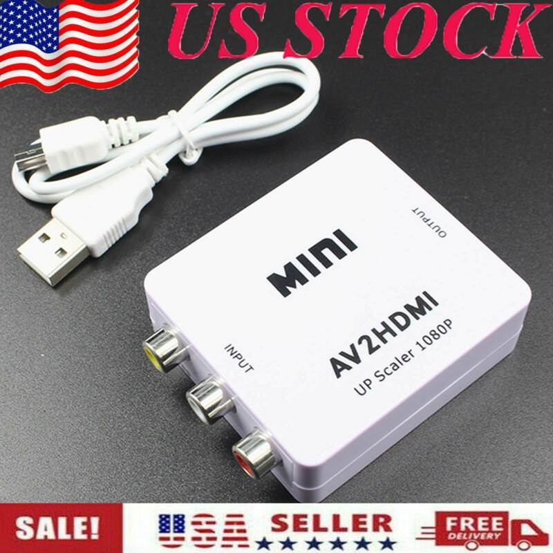 White 1080P HDMI to RCA,HDMI to AV, Mini HDMI to AV RCA CVBs Composite Video Audio Converter Adapter with USB Charge Cable RCA AV to HDMI Converter Adapter for TV PC PS3 STB Xbox VHS VCR DVD US STOCK