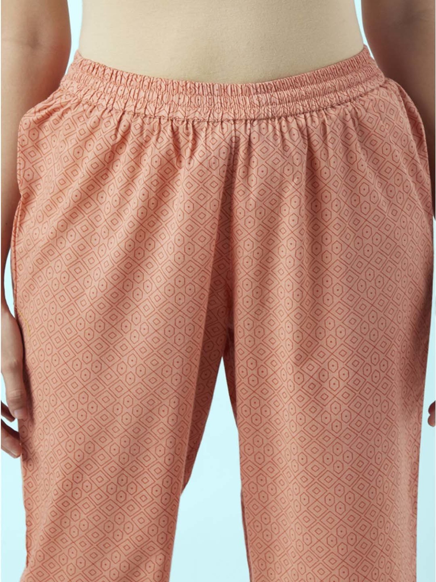 Rangmanch by Pantaloons Peach Cotton Printed Kurta Palazzo Set