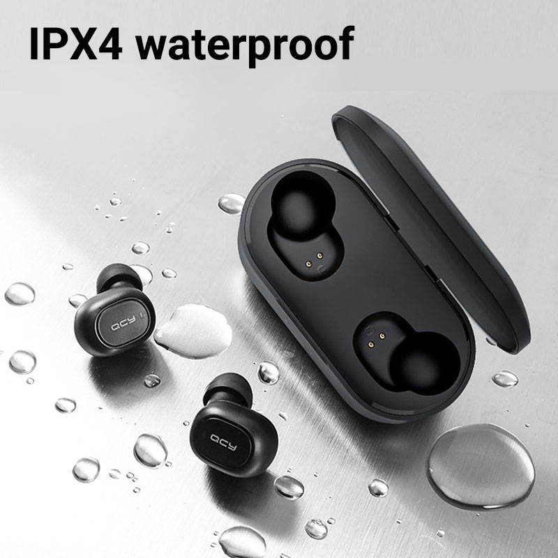 QCY T2C TWS Earphone Blutooth 5.0 Headphone 3D stereo Dual Mic Noise Cancelling Headset with charging box-Black