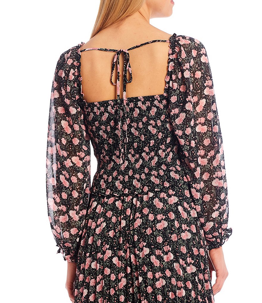 Lucy Paris Floral Print Square Neck Long Balloon Sleeve Coordinating Top