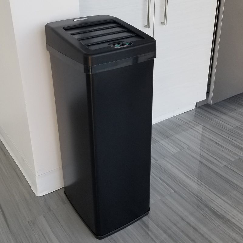 iTouchless Sliding Lid Sensor Kitchen Trash Can with AbsorbX Odor Filter 14 Gallon Black Stainless Steel