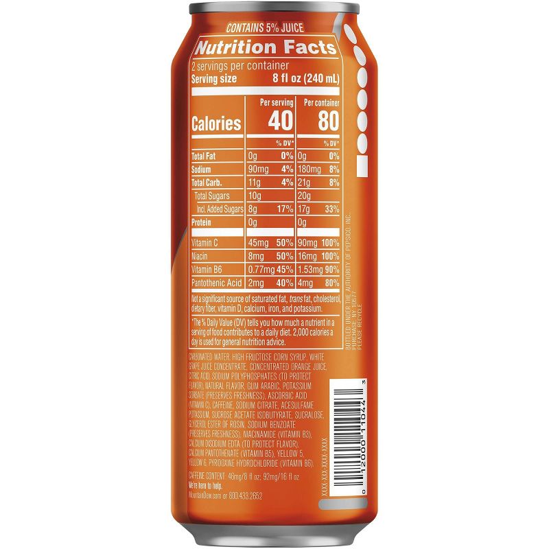 Mountain Dew Kickstart Energizing Orange Citrus Sparkling Juice Beverage - 16 fl oz Can