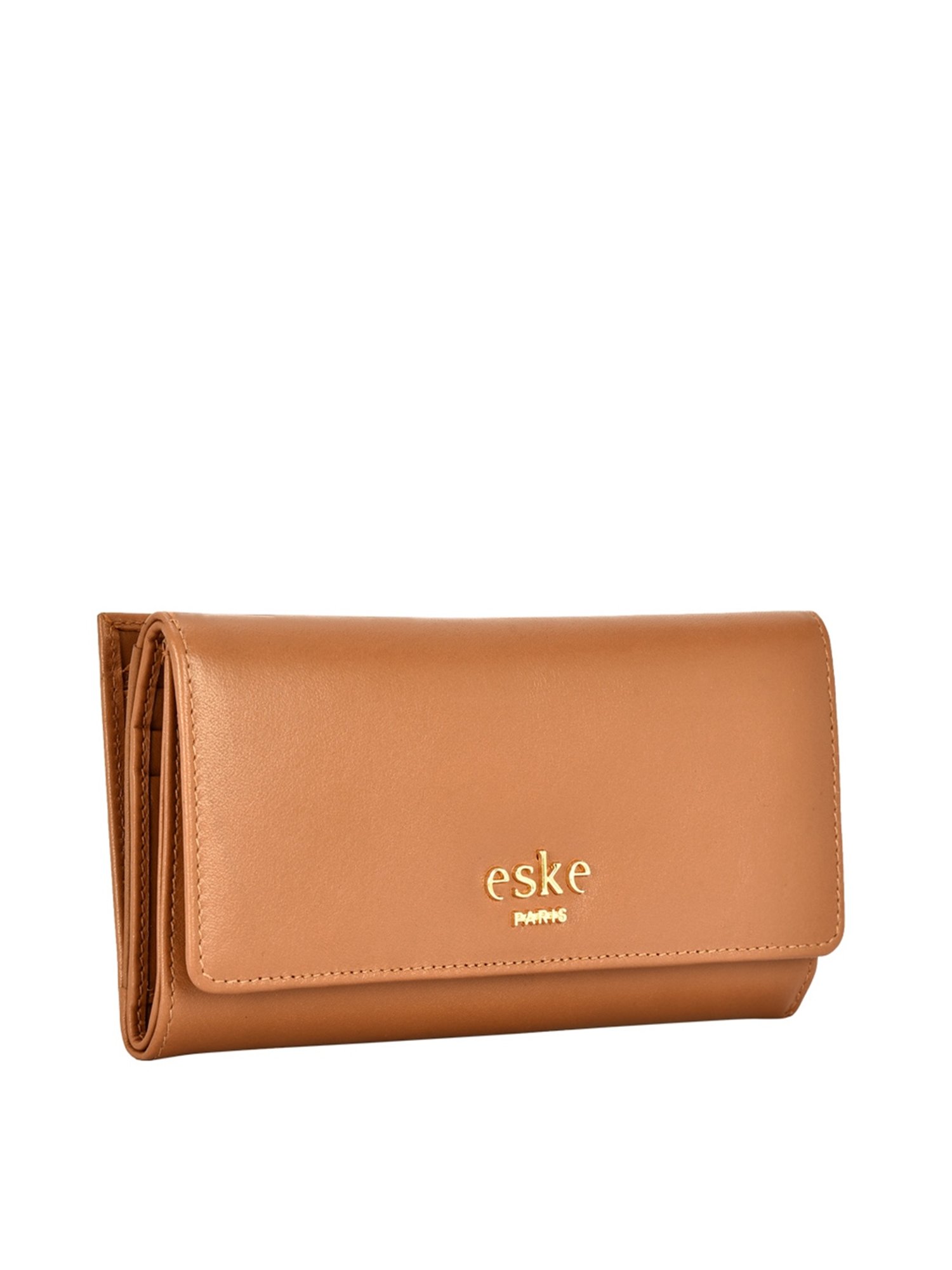 Eske Claire Tan Solid Tri-Fold Wallet for Women
