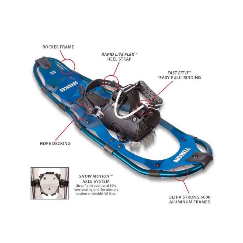 Yukon Charlie's Advanced 8" x 25" Durable Backcountry Hiking Snowshoes, Blue