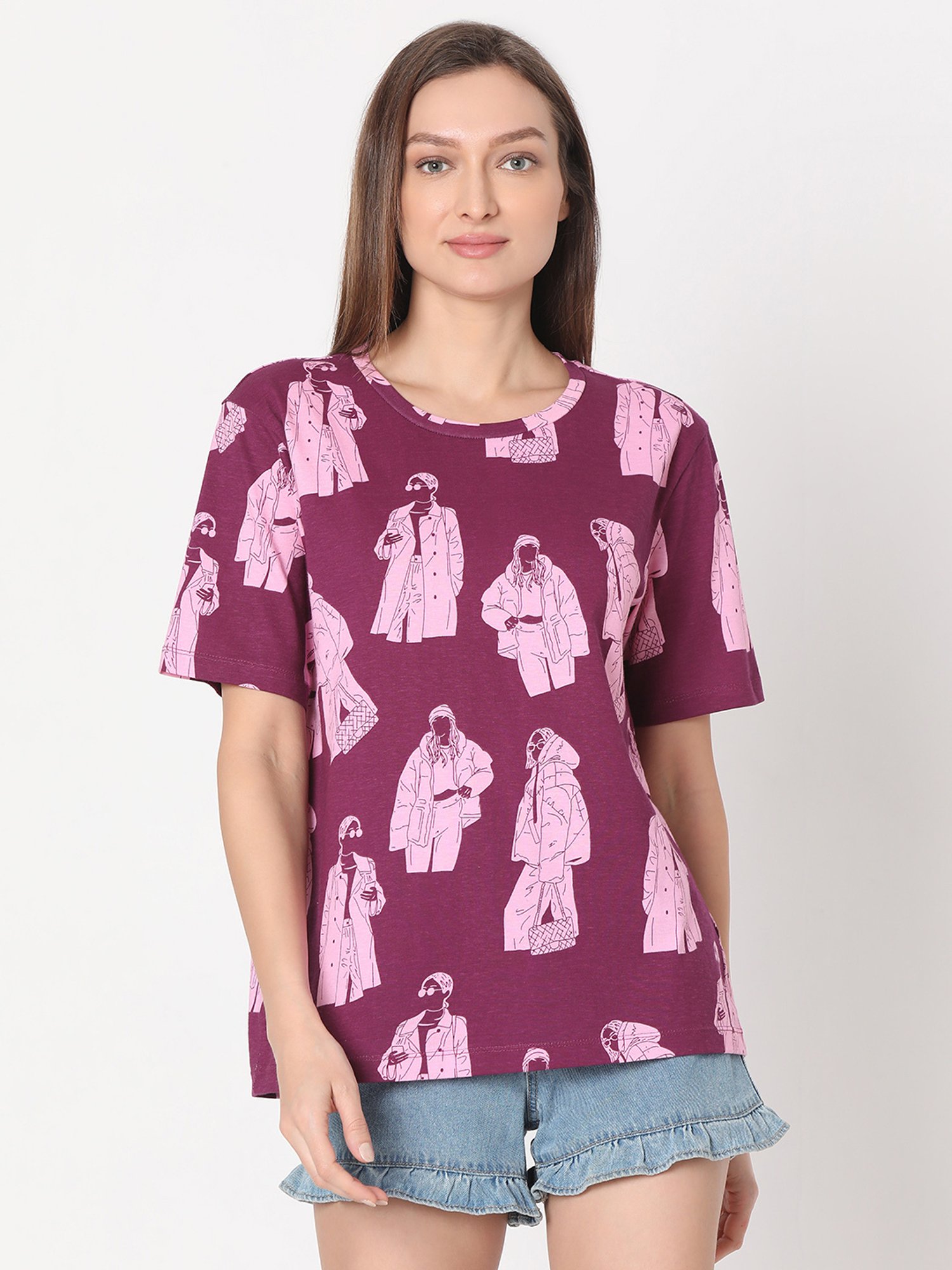 Vero Moda Purple Cotton Printed T-Shirt