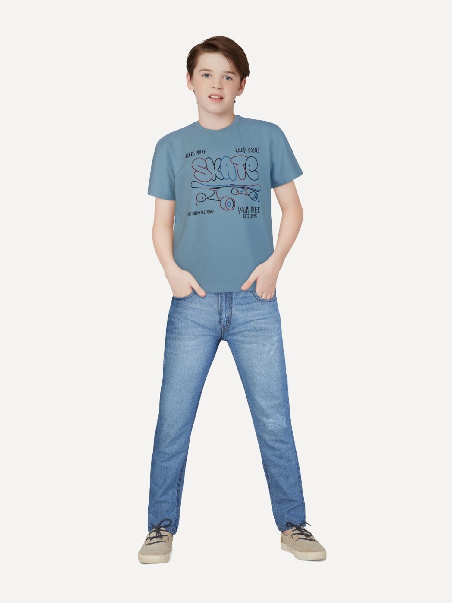 Palm Tree Kids Blue Printed T-Shirt