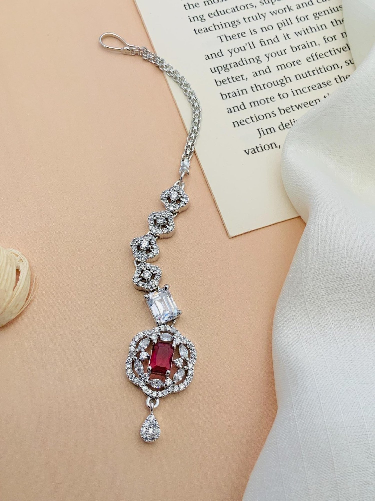 Abdesigns Elite Silver-Plated American Diamond Maang Tikka