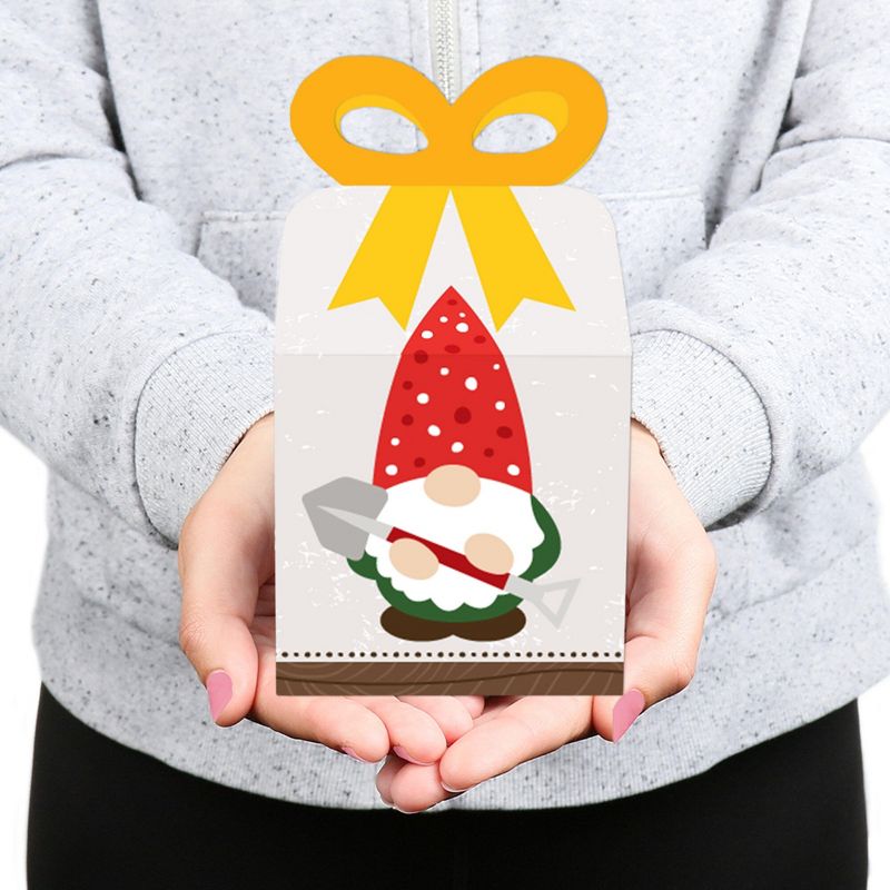 Big Dot of Happiness Garden Gnomes - Square Favor Gift Boxes - Forest Gnome Party Bow Boxes - Set of 12