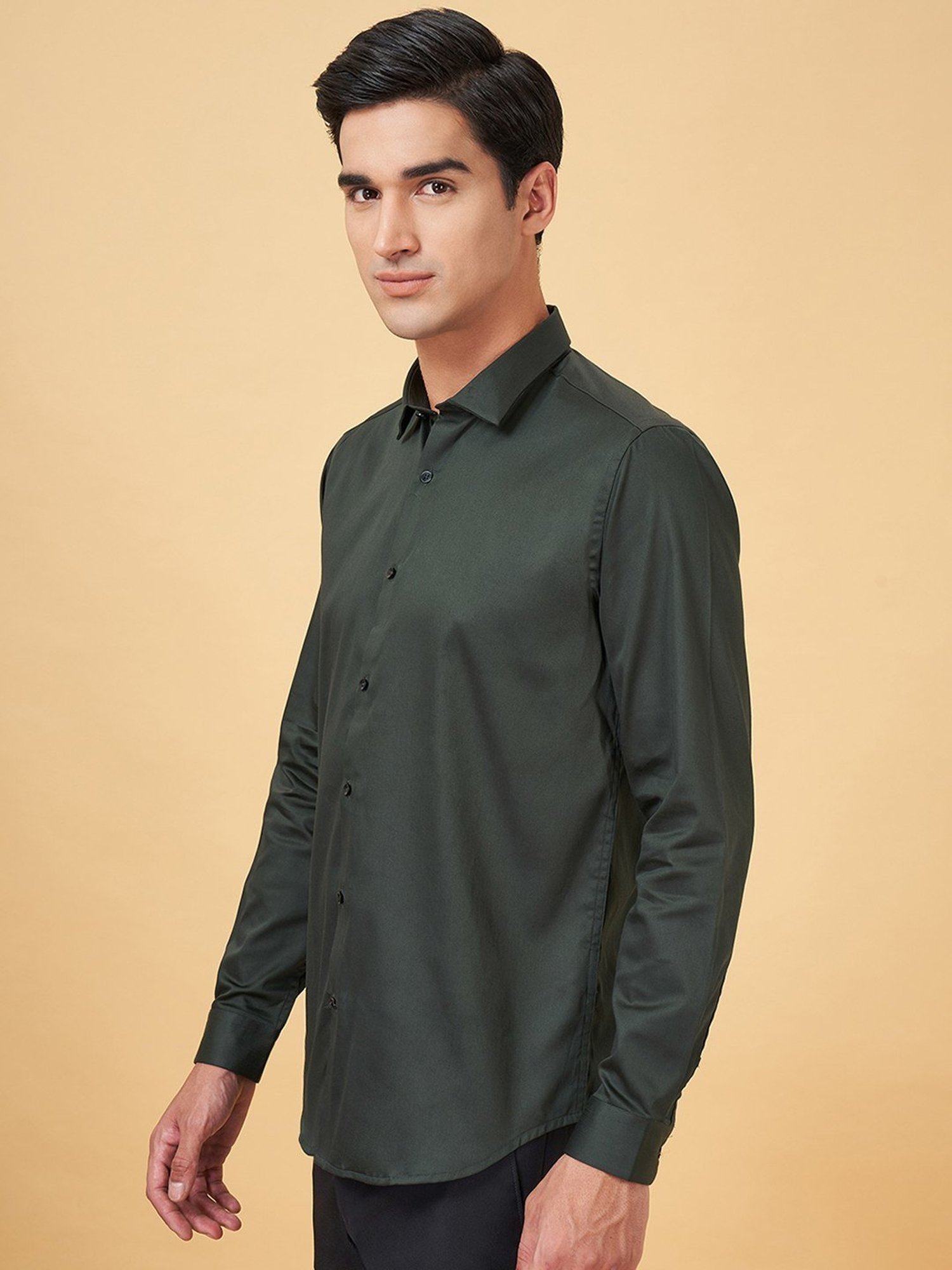 Byford By Pantaloons Duck Green Cotton Slim Fit Shirt