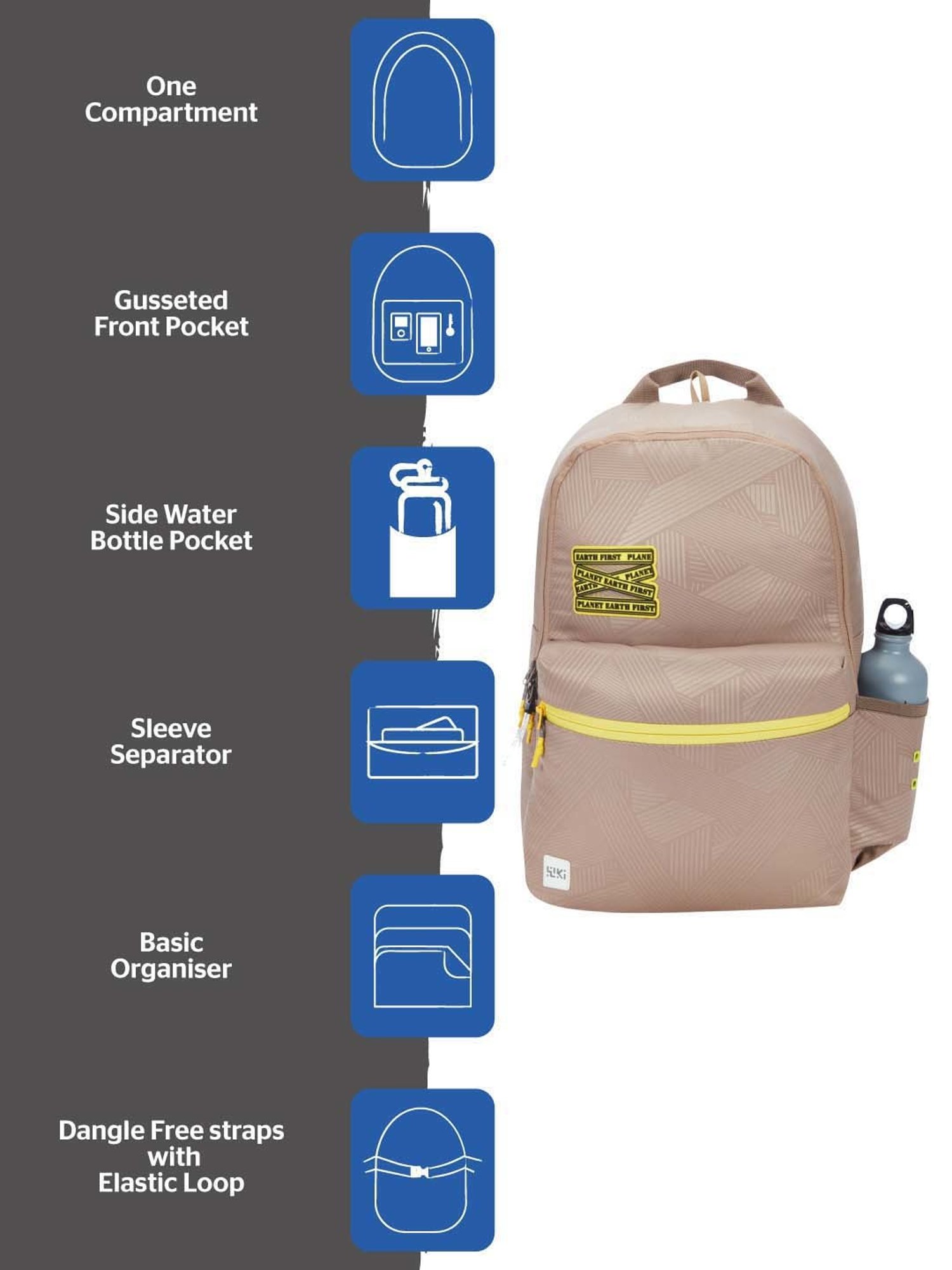 Wiki 18.5 Ltrs Beige Medium Backpack