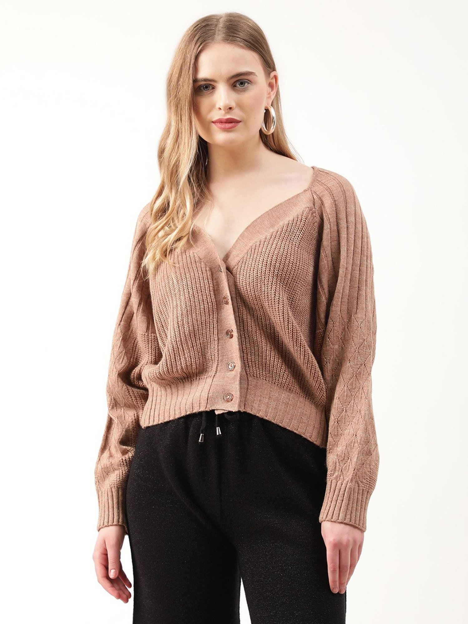 Rooted Dark Beige V Neck Cardigan