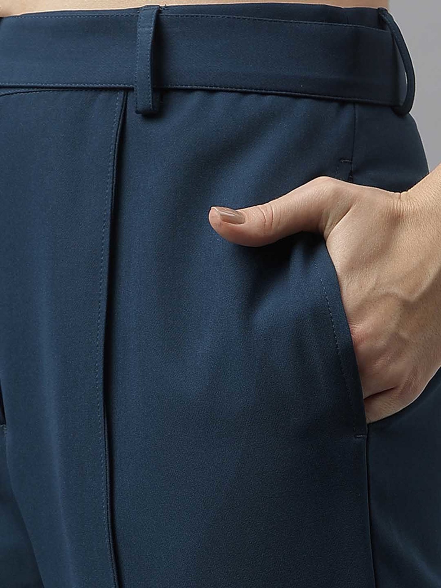 Latin Quarters Teal Regular Fit High Rise Pleated Trousers