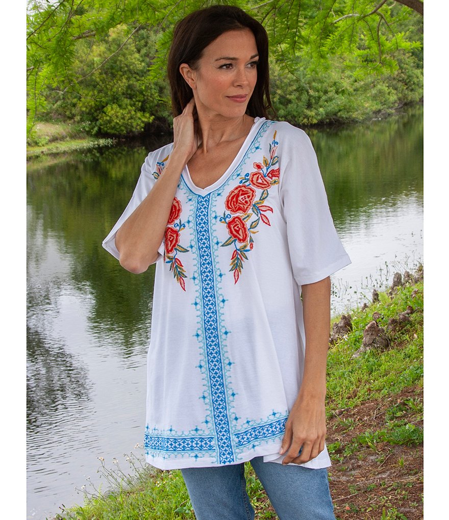 Karyn Seo Kira Multi Floral Embroidered Knit Tunic