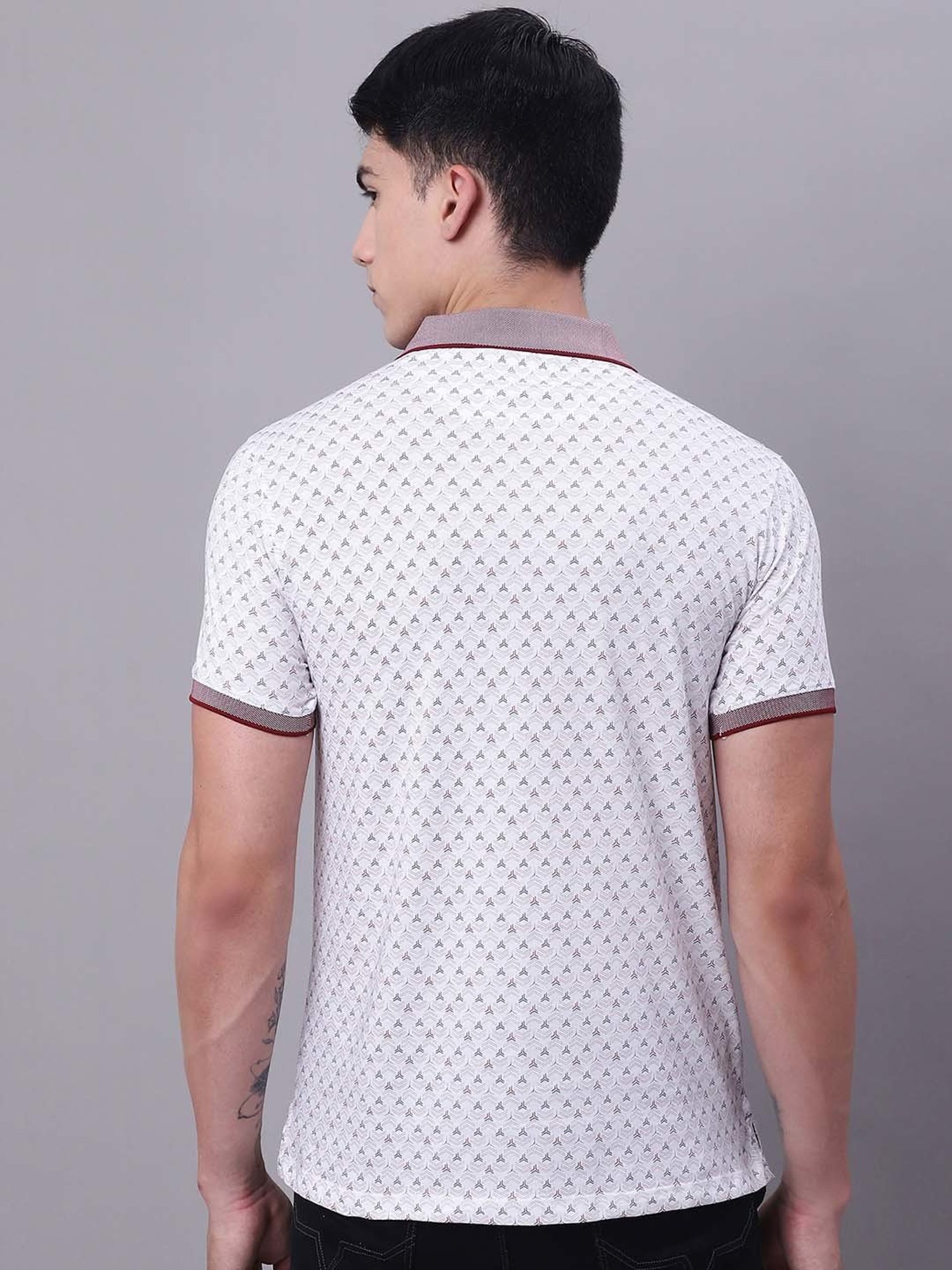 Venitian- Forbidden Clothing Wine & White Slim Fit Printed Polo T-Shirt