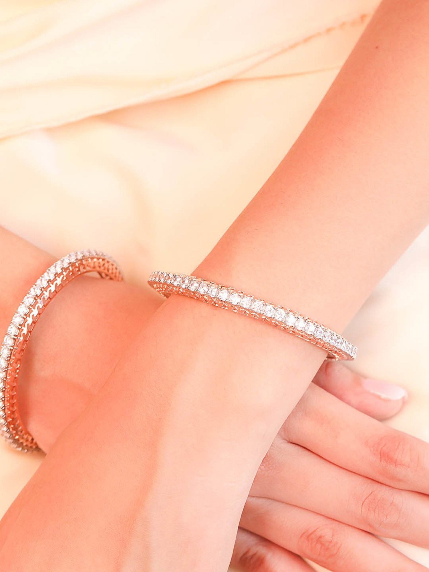 Zavya 925 Silver Rose Gold Elegance CZ Bangle for Women