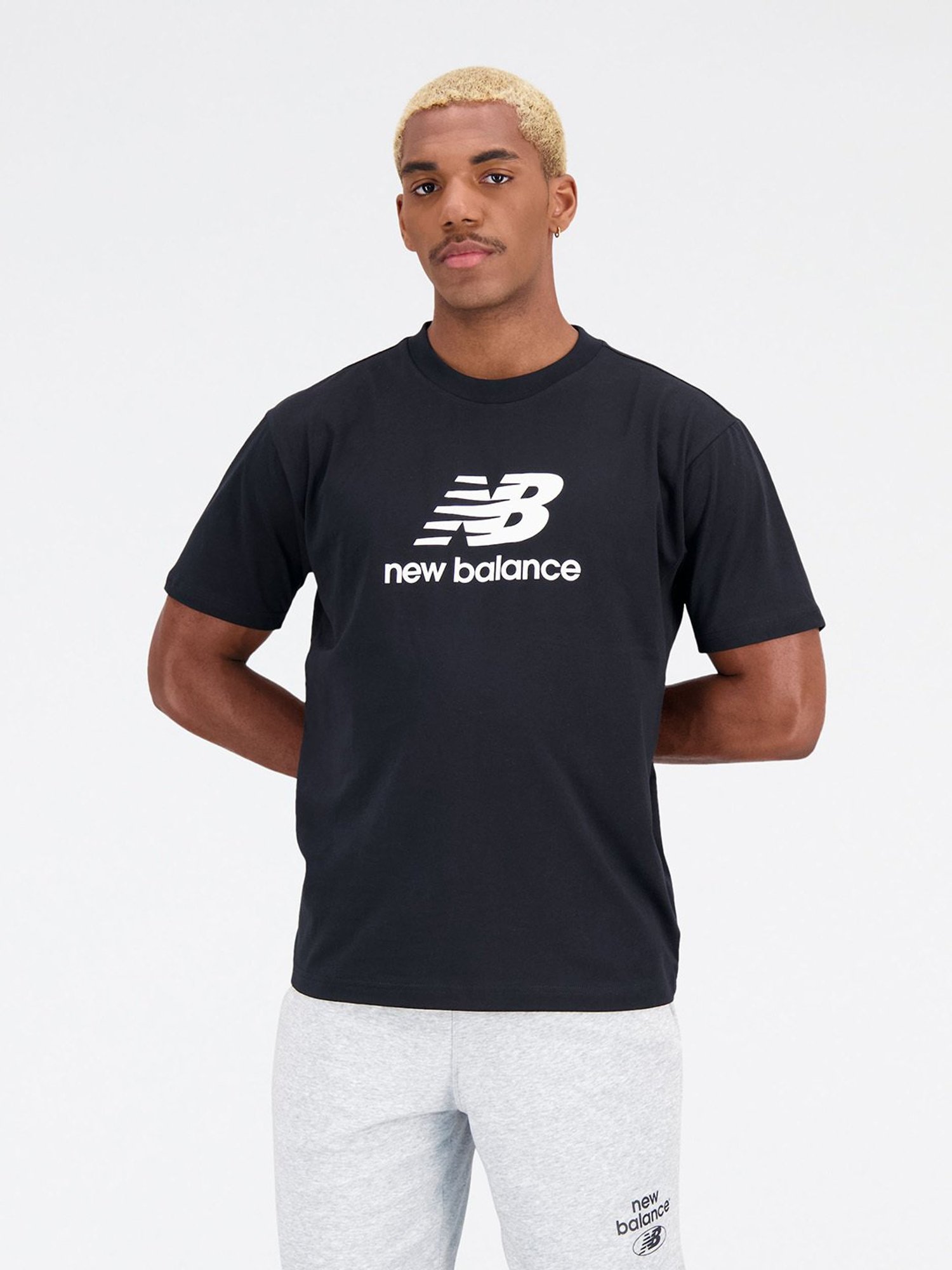 New Balance Black Regular Fit Logo Printed Crew T-Shirt