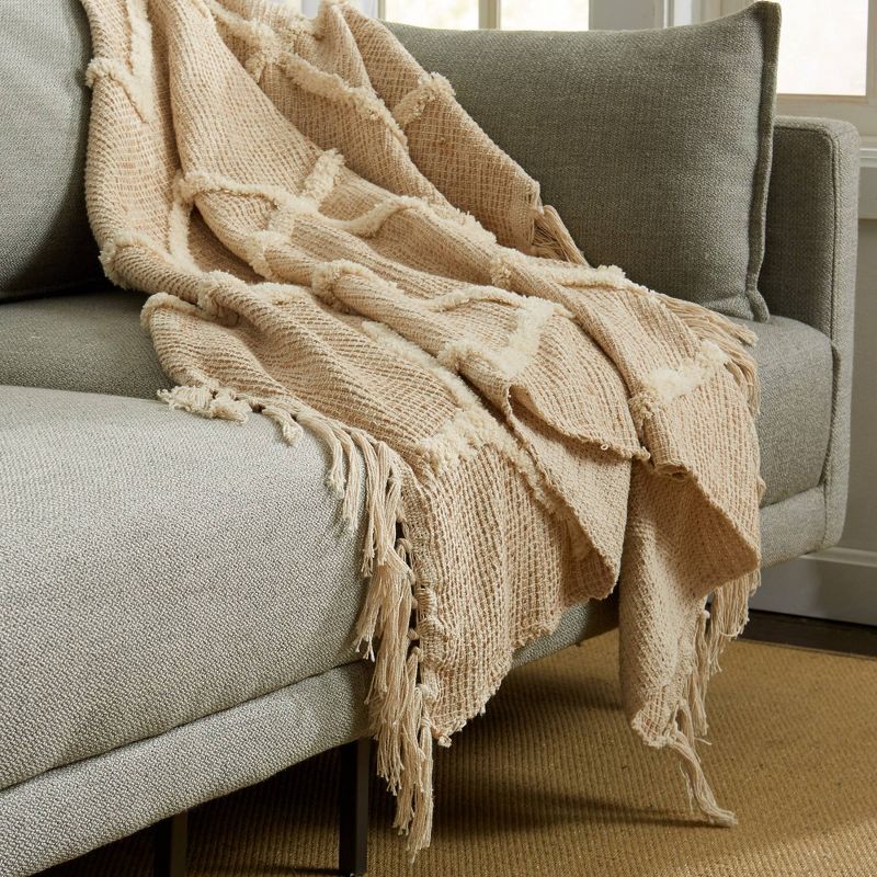 50"x60" Tufted Diamond Throw Blanket with Fringe Natural - Patina Vie
