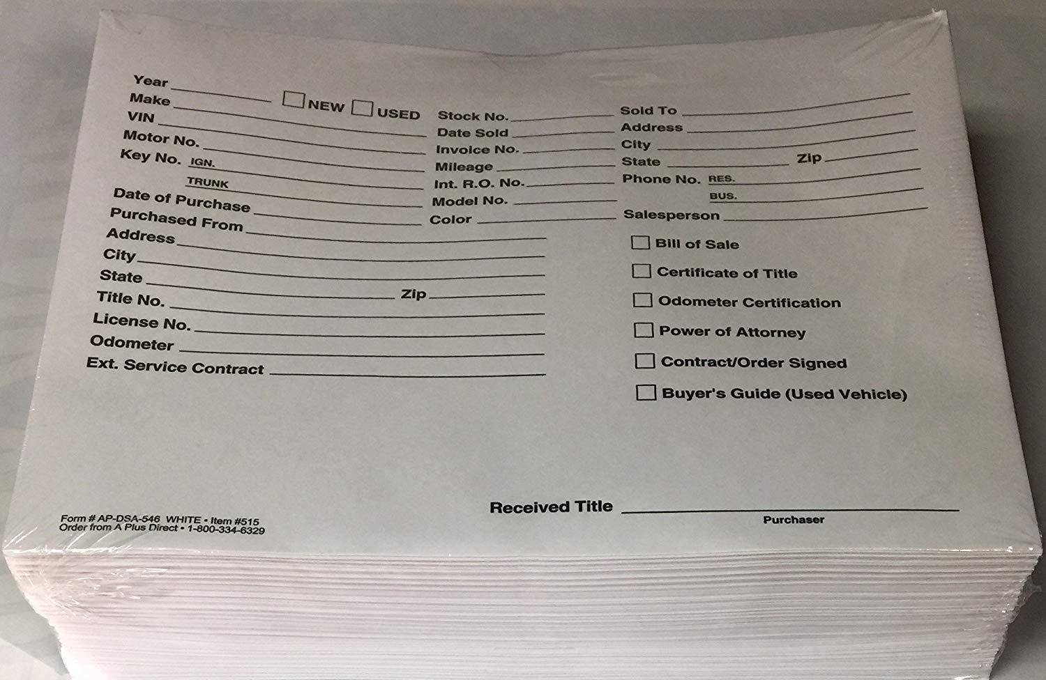 Vehicle Deal Jacket - Car Sales Envelope - White (P6) (500)