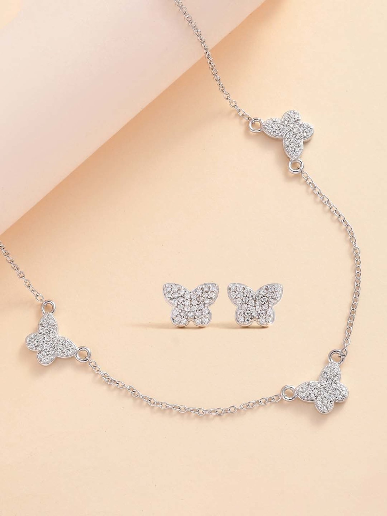 Ornate Jewels 92.5 Sterling Silver AD Butterfly Necklace & Earring Set for Women