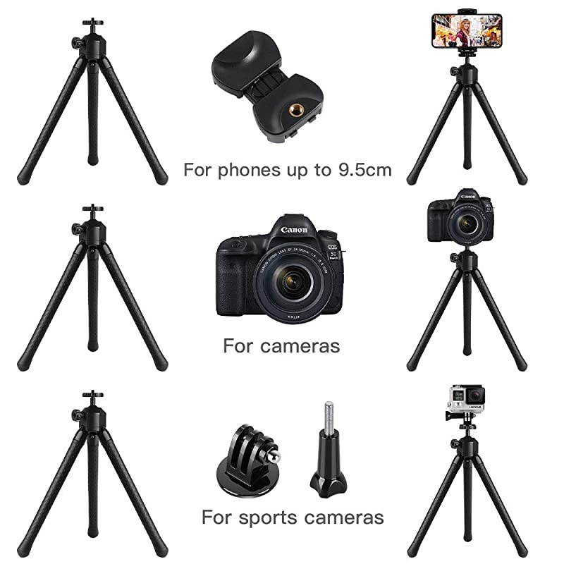 Phone Tripod Stand,  Flexible Cell Phone Selfie Stick Tripod with Wireless Remote Control Camera Tripod Stand Holder Mount and Phone Clip for iPhone, Android Phone, DSLR Sports Camera