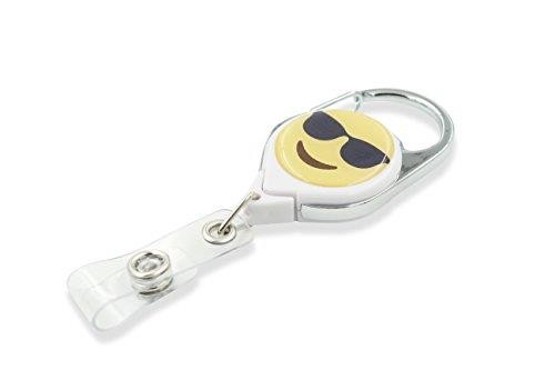 Key-Bak Retract-A-Badge ID Carabiner Retractable Reel with 36-Inch Cord and Twist-Free Vinyl ID Strap (Emoji - Face with Shades, White)