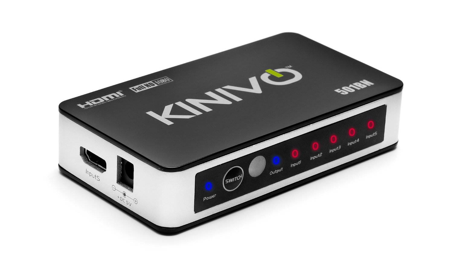 Kinivo 501BN Premium 5 port High speed HDMI switch with IR wireless remote and AC Power adapter - supports 3D, 1080p