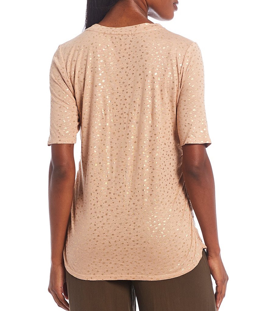 Democracy Foil Dot Print Crew Neck Elbow Sleeve Knit Tee