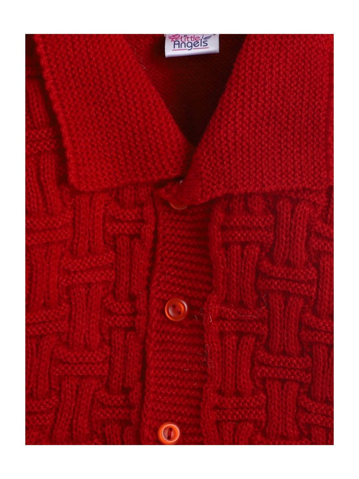 Little Angels Kids Red Textured Pattern Full Sleeves Sweater Set