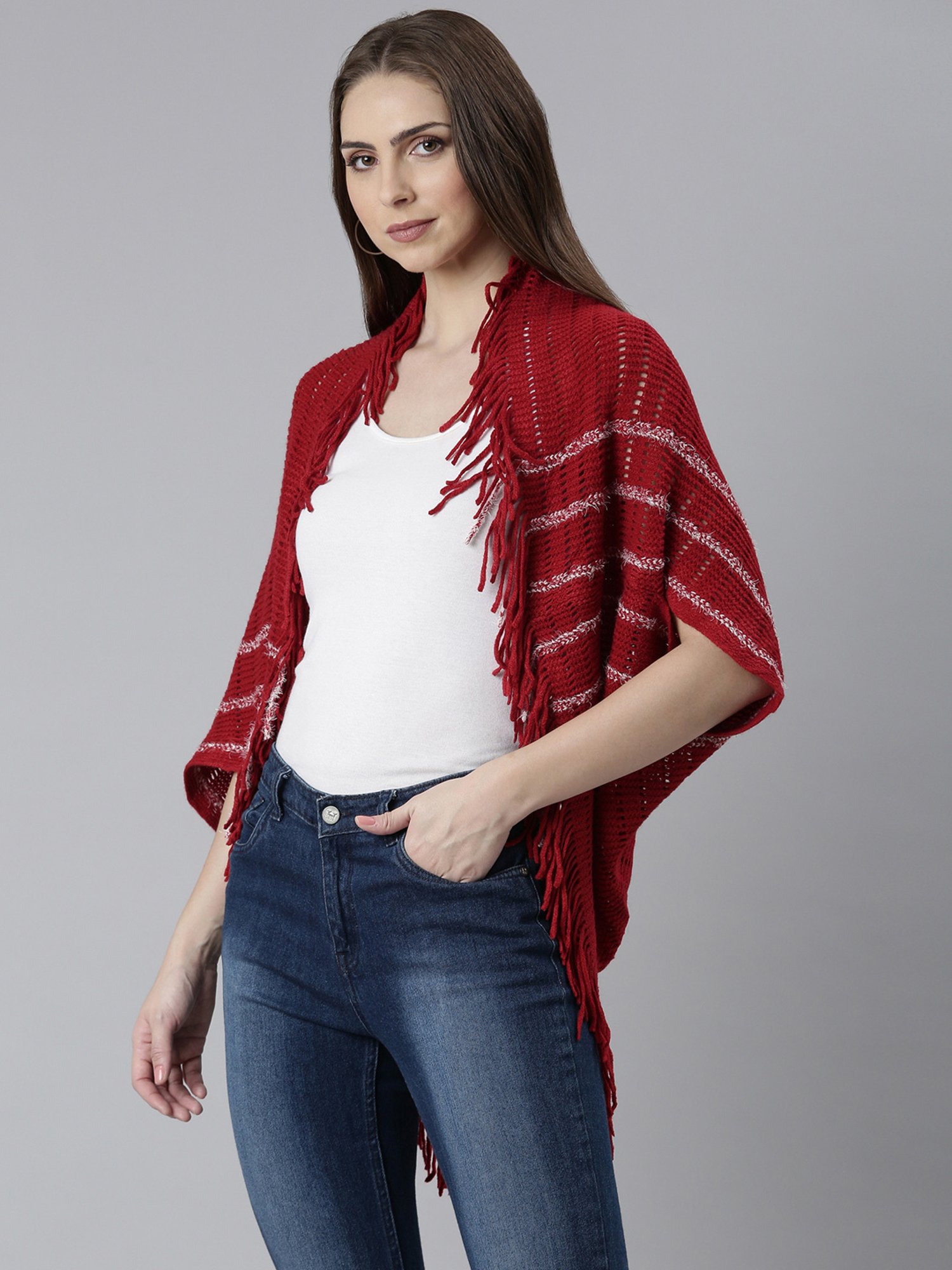 SHOWOFF Red Self Design Poncho